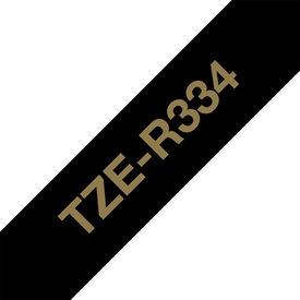 Brother TZeR334 Satinbånd 12 mm Guld på Sort Gavebånd