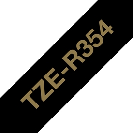 Brother TZeR354 Satinbånd 24 mm Guld på Sort Gavebånd