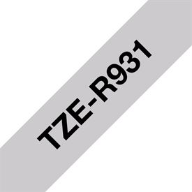 Brother TZeR931 Satinbånd 12 mm Sort på Sølv Gavebånd
